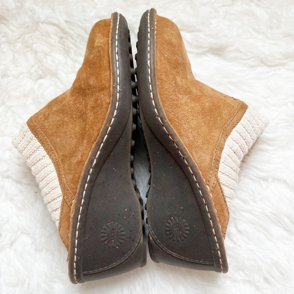 UGG Gael brown suede clog w knit cuff size 7 wedge heel - Picture 3 of 9